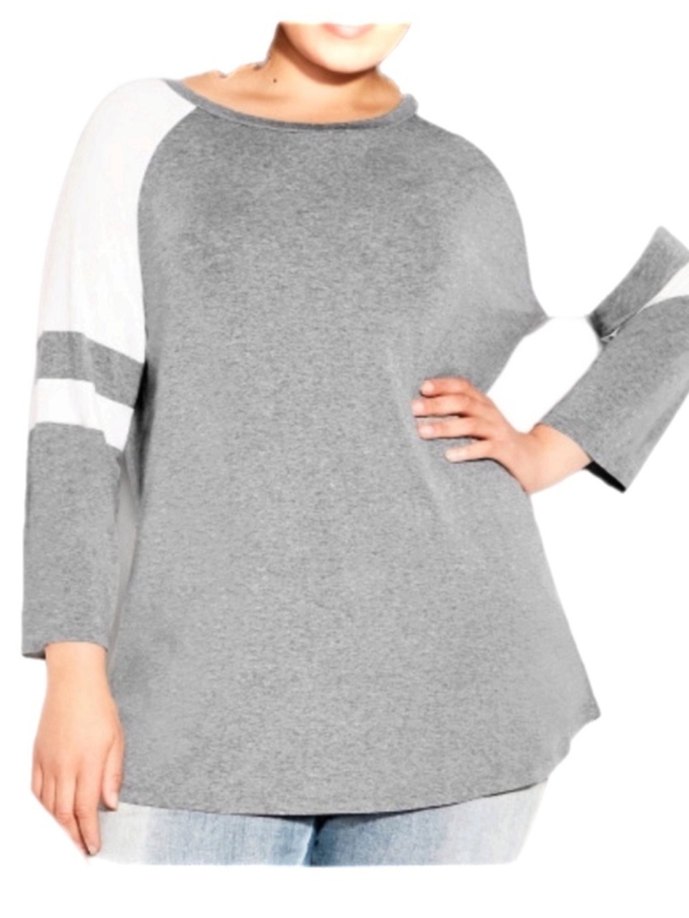 AVENUE NWT Splice Sleeve Color Top in Gray Marle Size 20 NWT